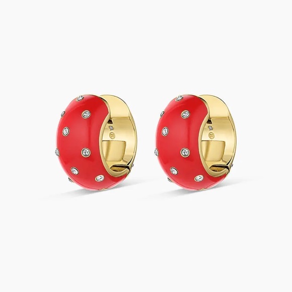 GORJANA Noel Red Shimmer Huggie Earrings 18k Gold Plated Cubic Zirconia - Picture 2 of 12
